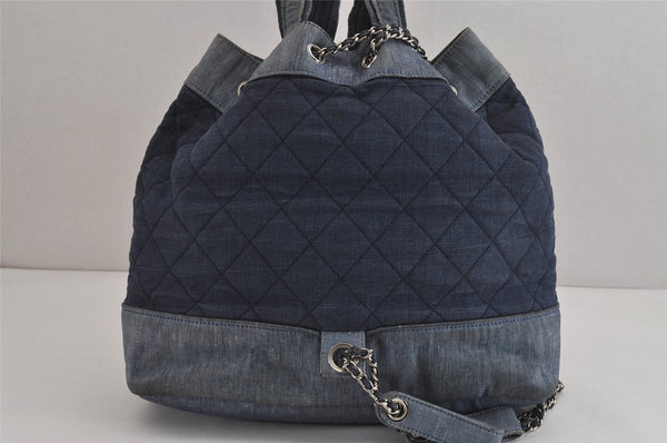 Authentic CHANEL Denim Matelasse 2Way Drawstring Hand Backpack CC Navy 4162J