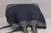 Authentic CHANEL Denim Matelasse 2Way Drawstring Hand Backpack CC Navy 4162J