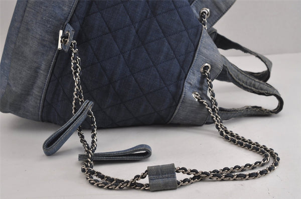 Authentic CHANEL Denim Matelasse 2Way Drawstring Hand Backpack CC Navy 4162J