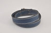 Authentic HERMES Leather Kelly Double Tour Bangle Bracelet Silver Blue 4162L