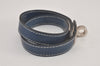 Authentic HERMES Leather Kelly Double Tour Bangle Bracelet Silver Blue 4162L