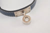 Authentic HERMES Leather Kelly Double Tour Bangle Bracelet Silver Blue 4162L