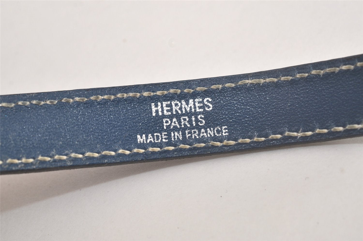 Authentic HERMES Leather Kelly Double Tour Bangle Bracelet Silver Blue 4162L