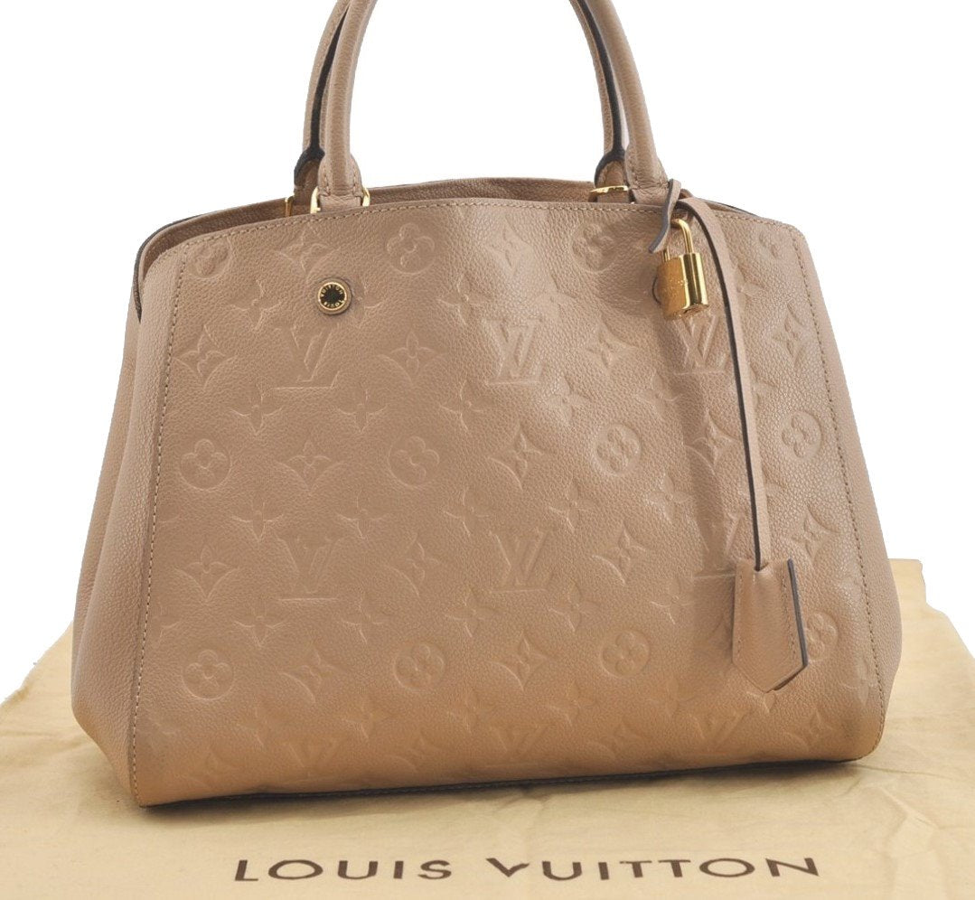 Auth Louis Vuitton Monogram Empreinte Montaigne MM 2Way Hand Bag Beige LV 4163J