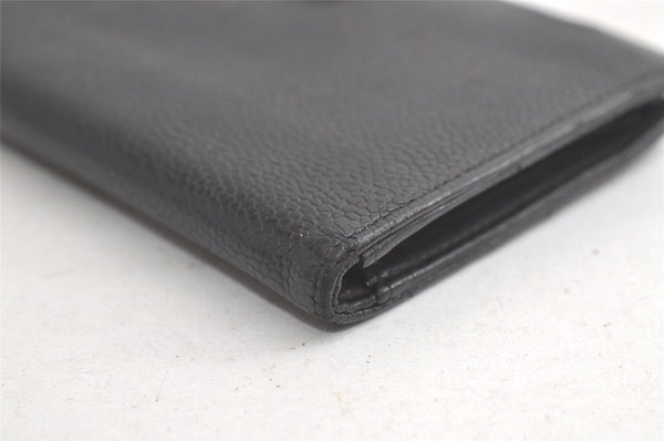 Authentic CHANEL Caviar Skin CC Logo Long Bifold Wallet Purse Black 4163K