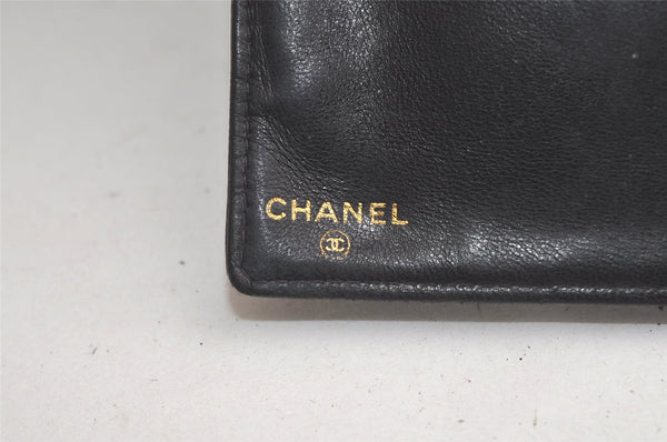 Authentic CHANEL Caviar Skin CC Logo Long Bifold Wallet Purse Black 4163K