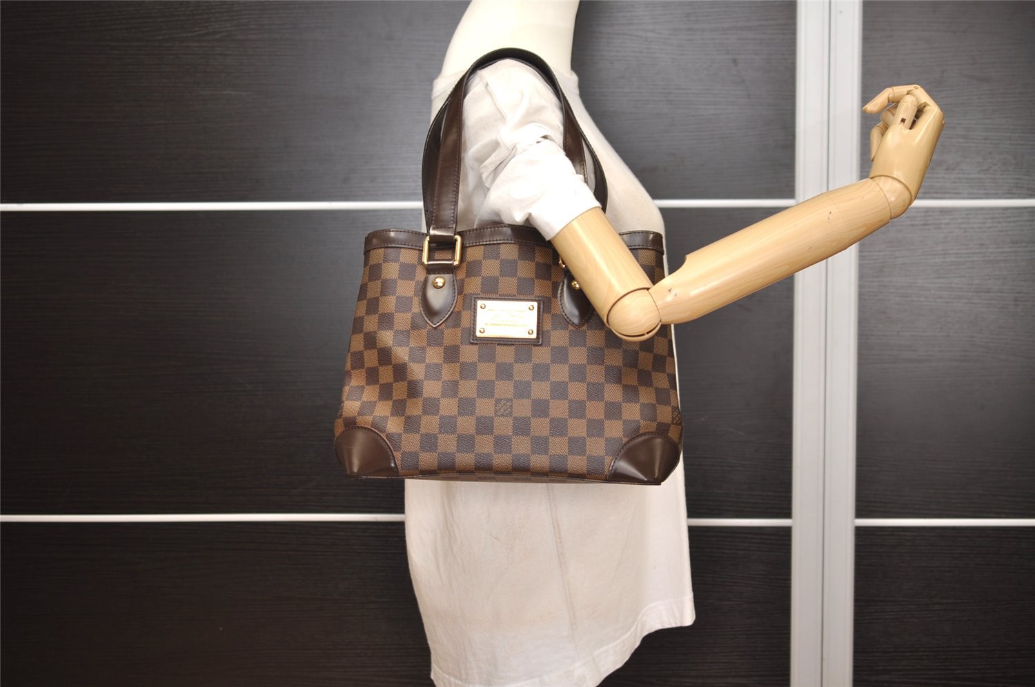 Authentic Louis Vuitton Damier Hampstead PM Shoulder Tote Bag N51205 LV 4164J