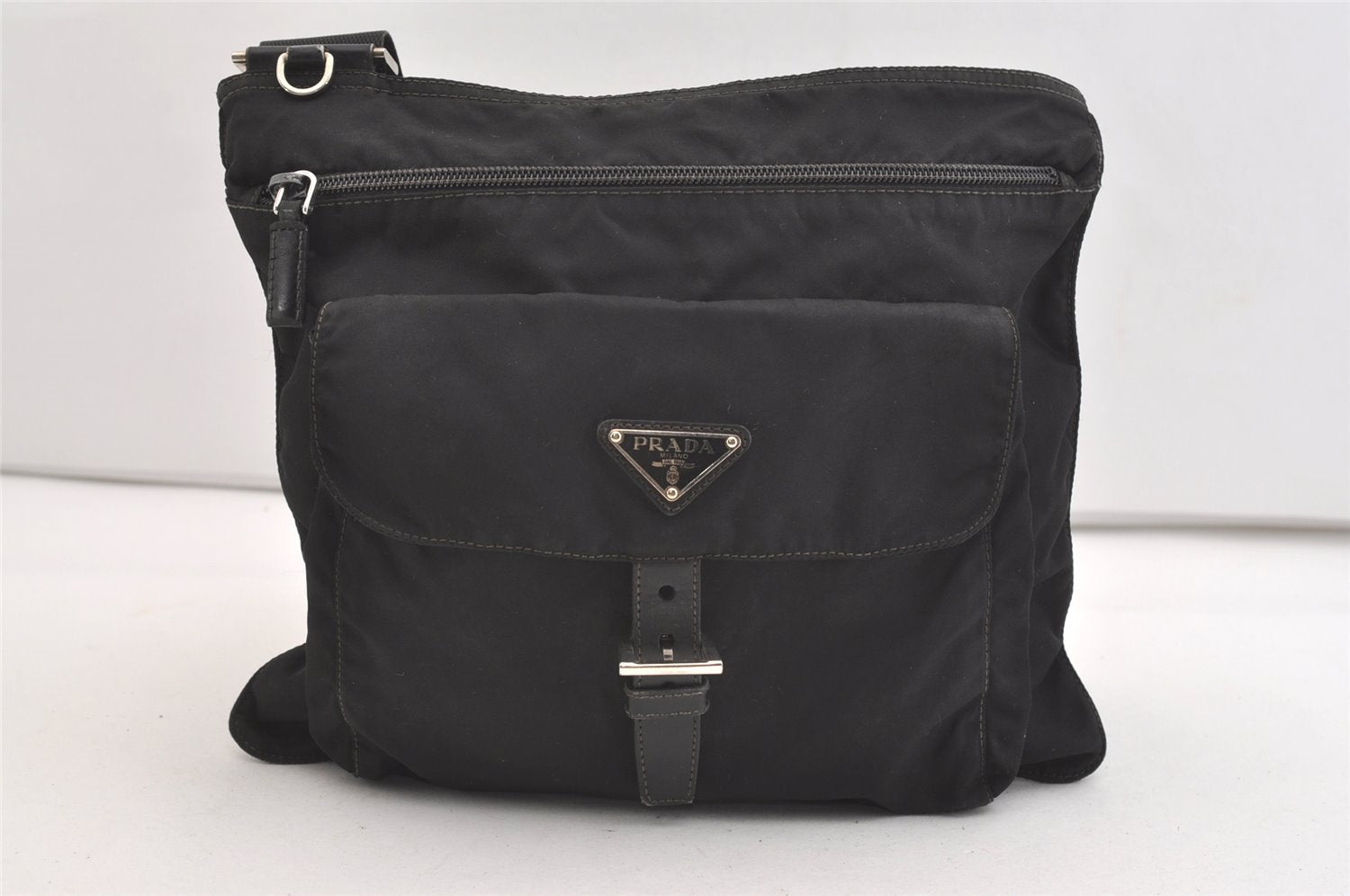 Authentic PRADA Vela Nylon Tessuto Leather Shoulder Cross Bag BT0573 Black 4165J