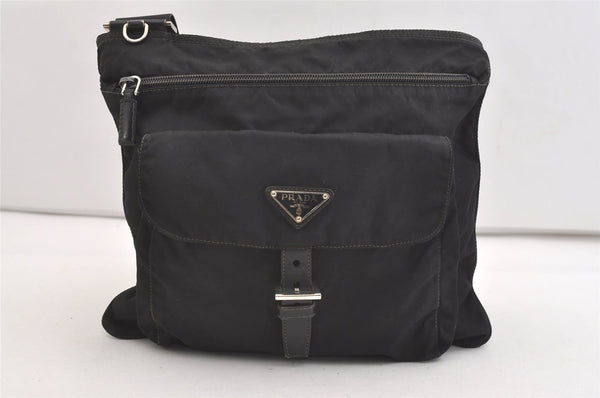 Authentic PRADA Vela Nylon Tessuto Leather Shoulder Cross Bag BT0573 Black 4165J