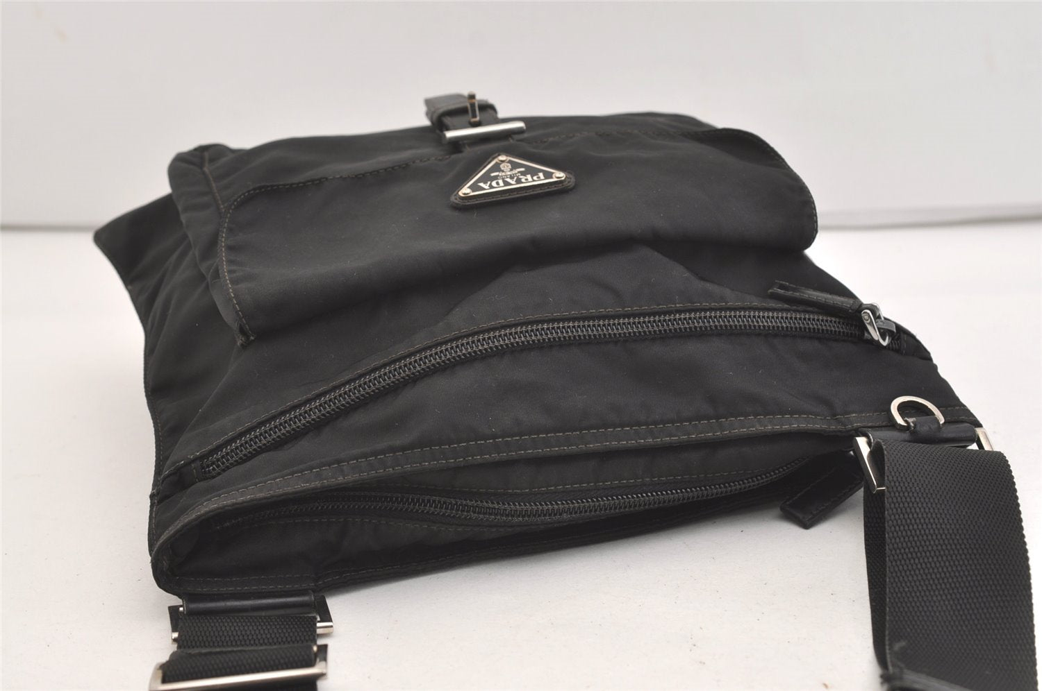 Authentic PRADA Vela Nylon Tessuto Leather Shoulder Cross Bag BT0573 Black 4165J