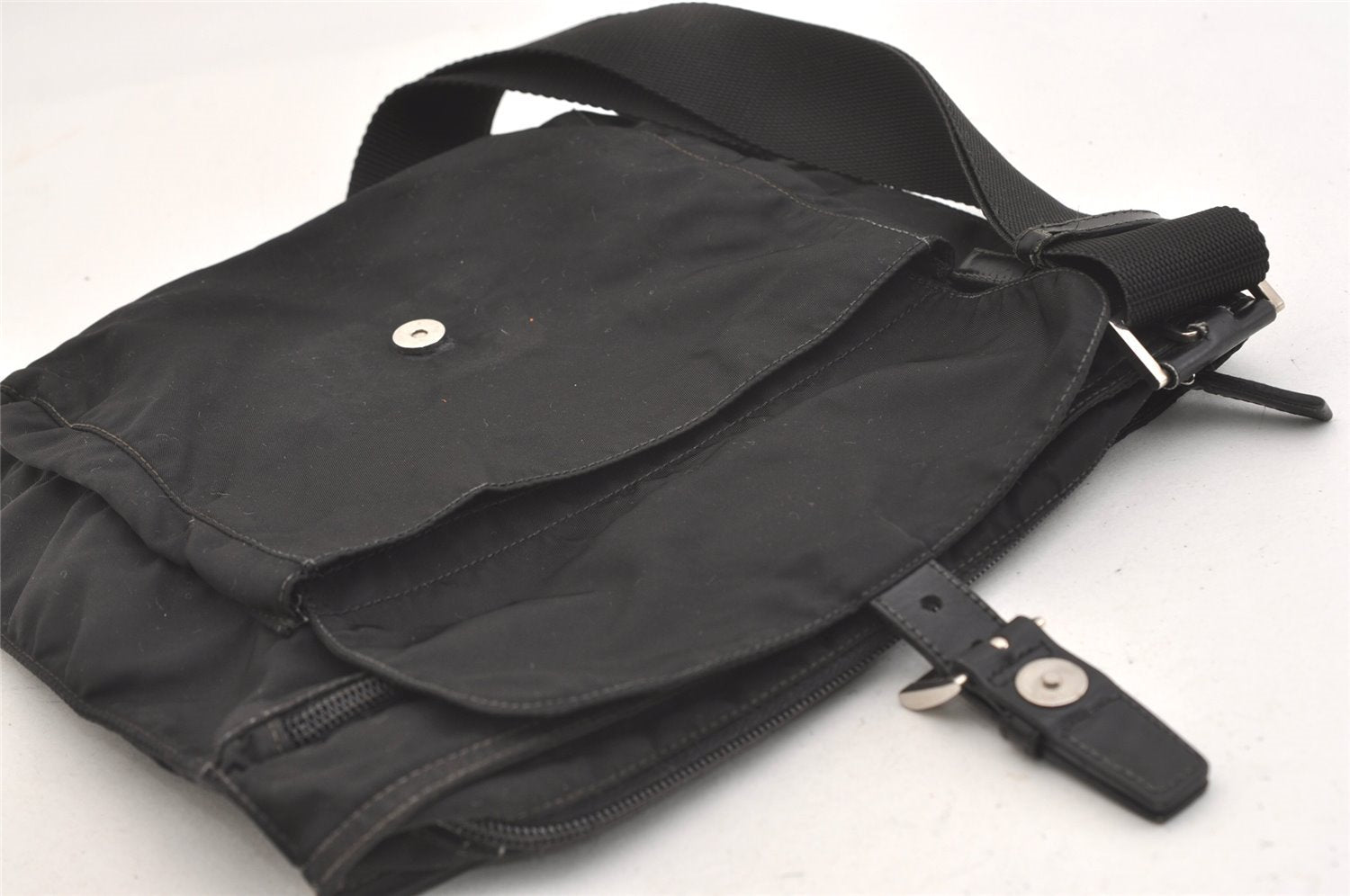 Authentic PRADA Vela Nylon Tessuto Leather Shoulder Cross Bag BT0573 Black 4165J