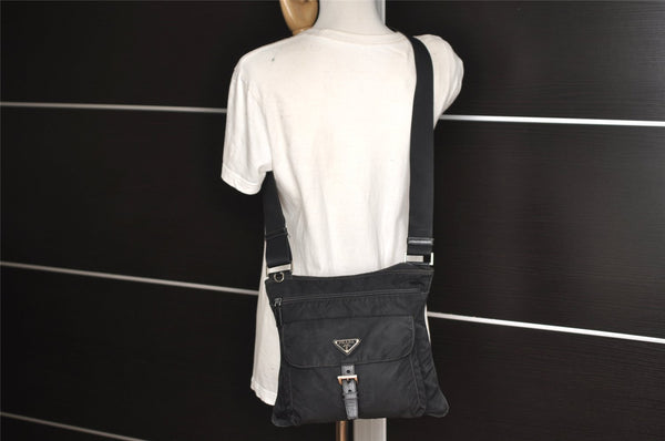 Authentic PRADA Vela Nylon Tessuto Leather Shoulder Cross Bag BT0573 Black 4165J