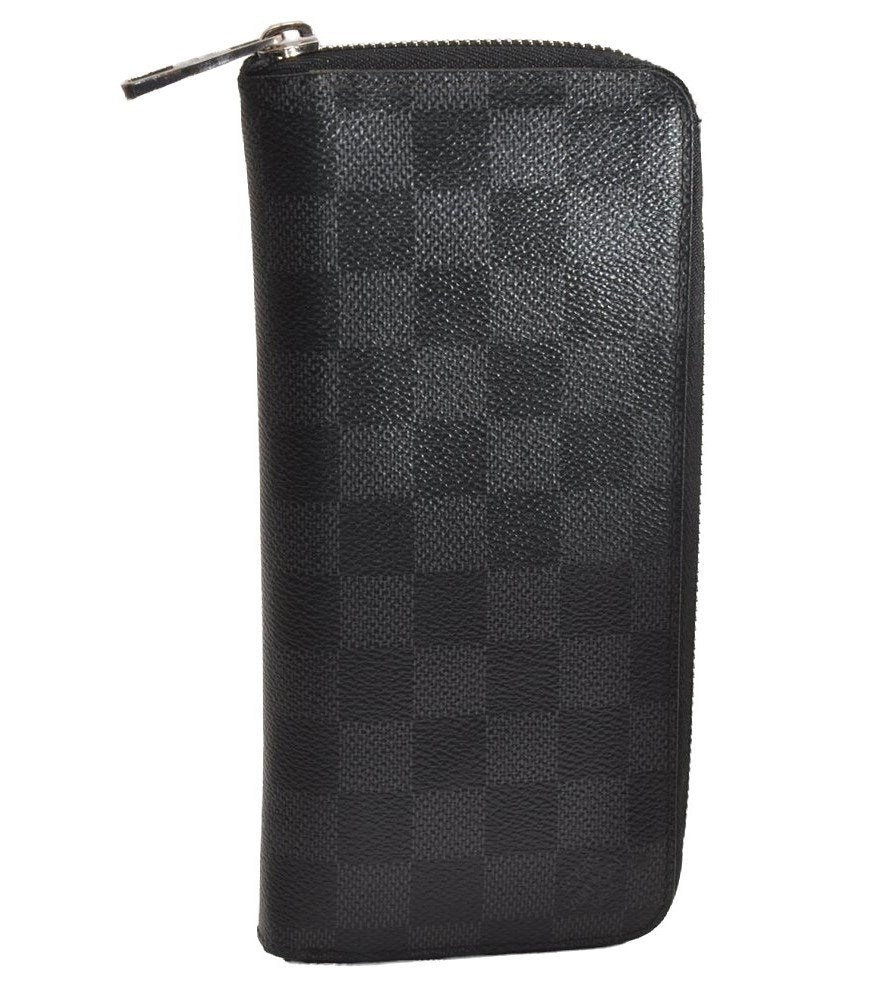 Authentic Louis Vuitton Damier Graphite Zippy Wallet Vertical N63095 LV 4166J