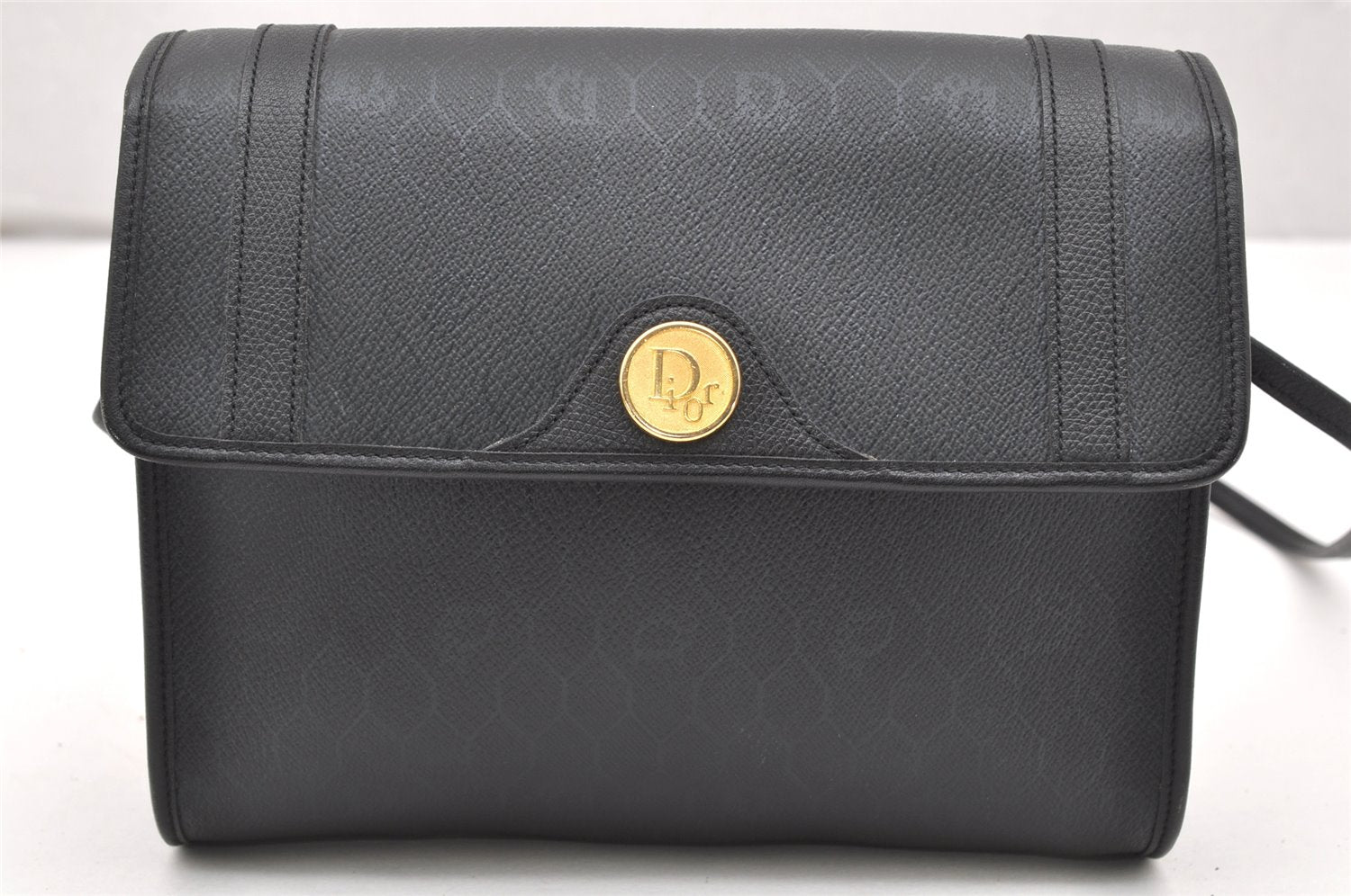 Authentic Christian Dior Honeycomb Shoulder Cross Bag PVC Leather Black 4167K