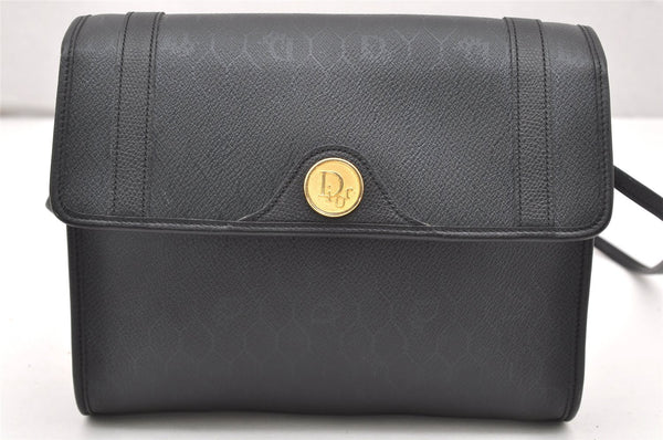 Authentic Christian Dior Honeycomb Shoulder Cross Bag PVC Leather Black 4167K