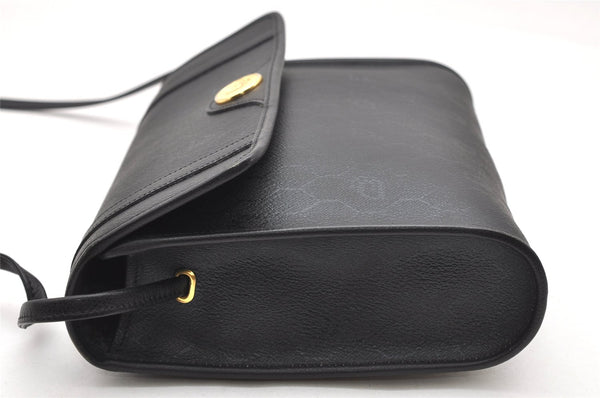 Authentic Christian Dior Honeycomb Shoulder Cross Bag PVC Leather Black 4167K