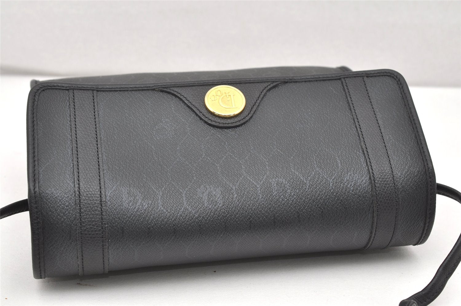 Authentic Christian Dior Honeycomb Shoulder Cross Bag PVC Leather Black 4167K