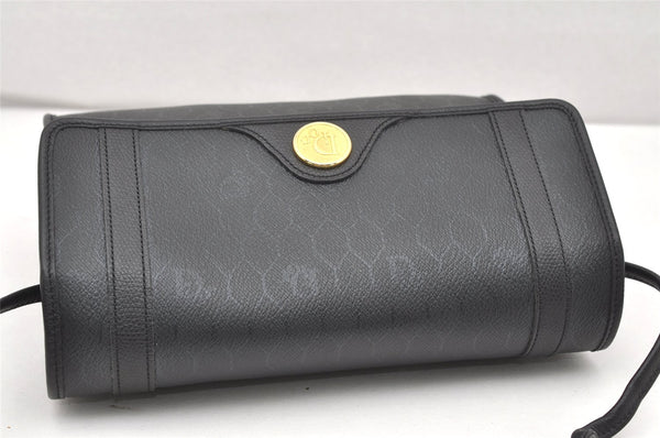 Authentic Christian Dior Honeycomb Shoulder Cross Bag PVC Leather Black 4167K
