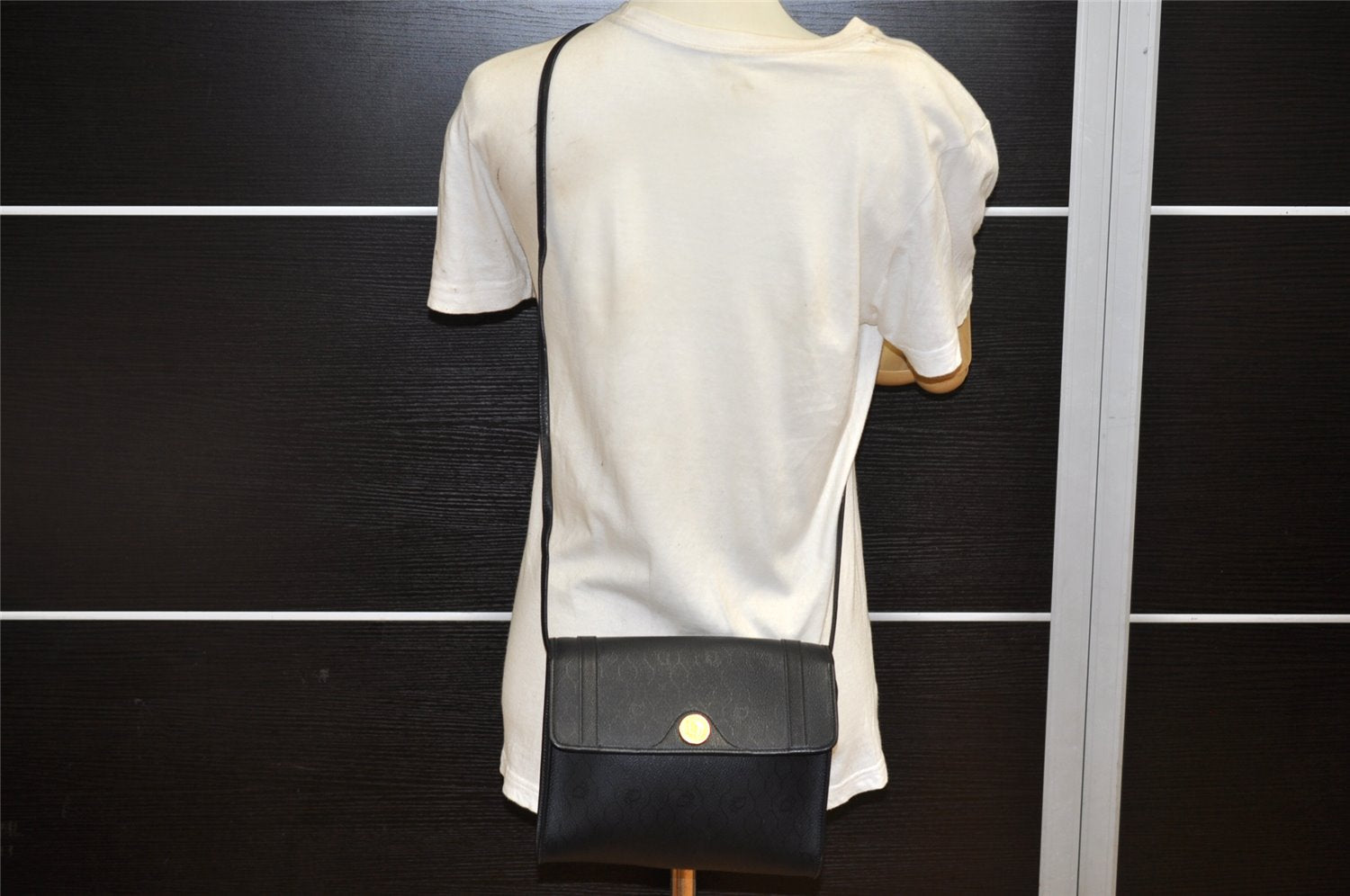 Authentic Christian Dior Honeycomb Shoulder Cross Bag PVC Leather Black 4167K