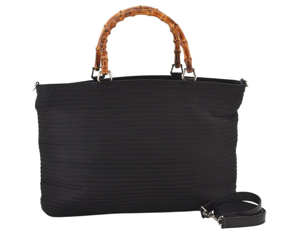 Authentic GUCCI Bamboo 2Way Shoulder Tote Bag Nylon Leather Black 4168K