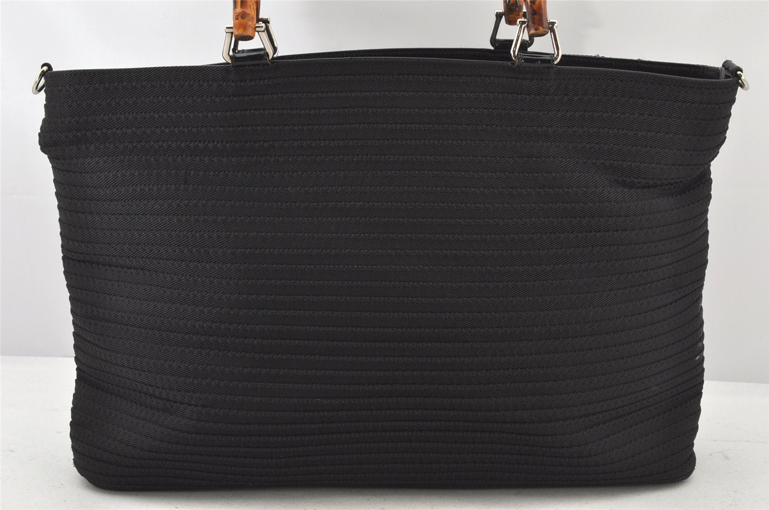 Authentic GUCCI Bamboo 2Way Shoulder Tote Bag Nylon Leather Black 4168K