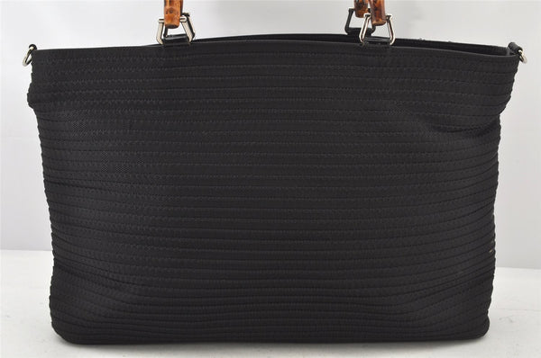 Authentic GUCCI Bamboo 2Way Shoulder Tote Bag Nylon Leather Black 4168K