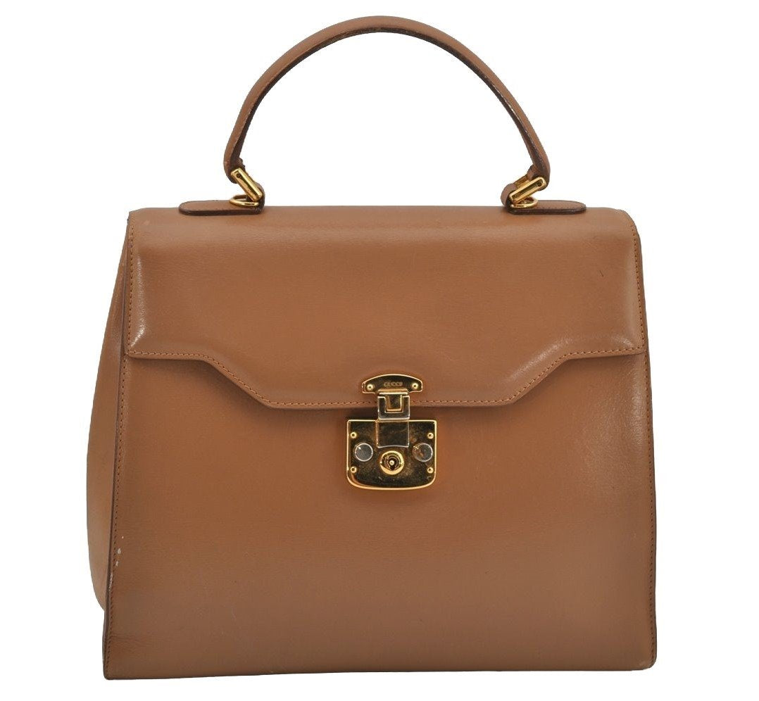 Authentic GUCCI Vintage 2Way Shoulder Hand Bag Purse Leather Beige 4169J