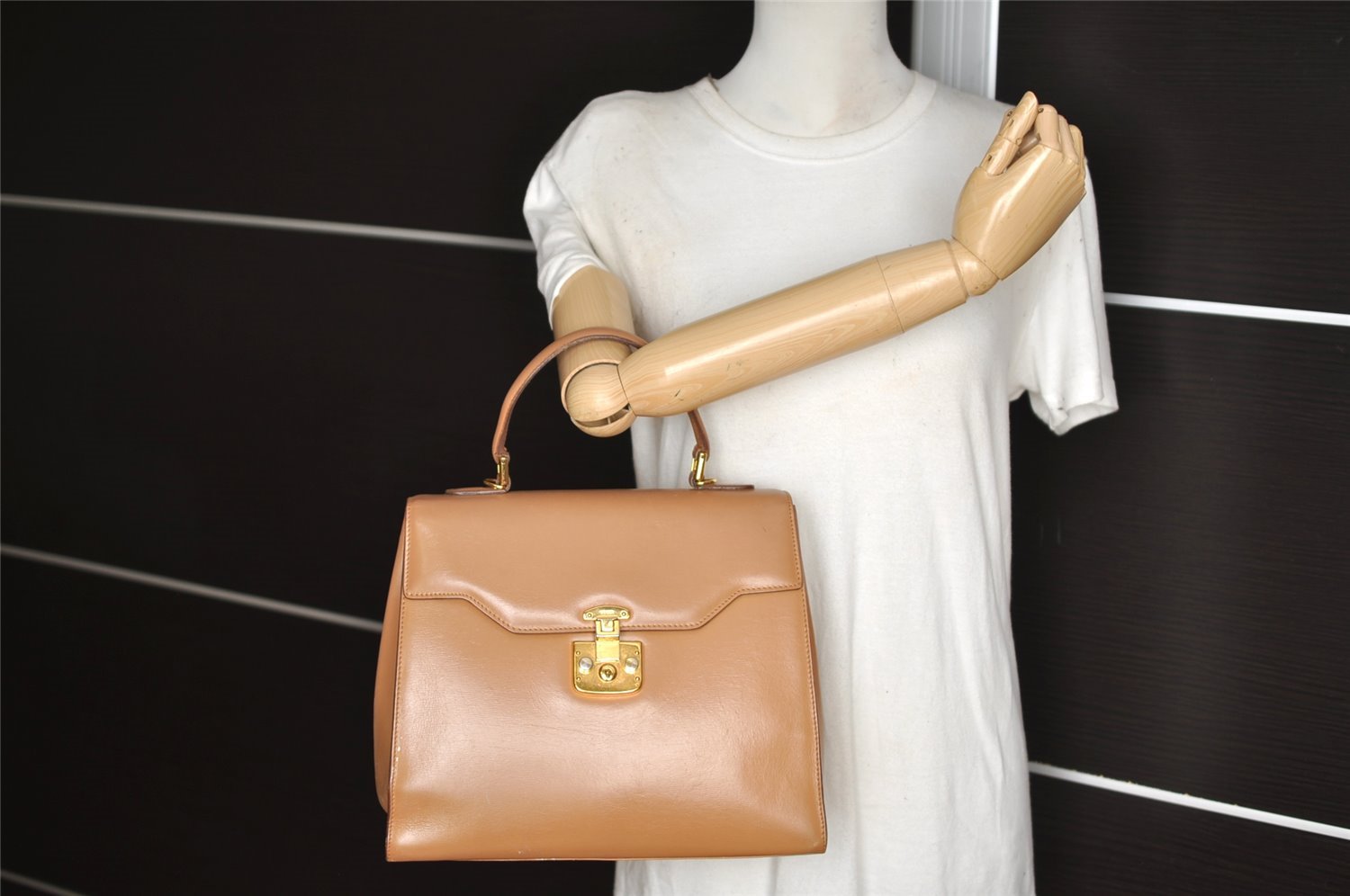 Authentic GUCCI Vintage 2Way Shoulder Hand Bag Purse Leather Beige 4169J