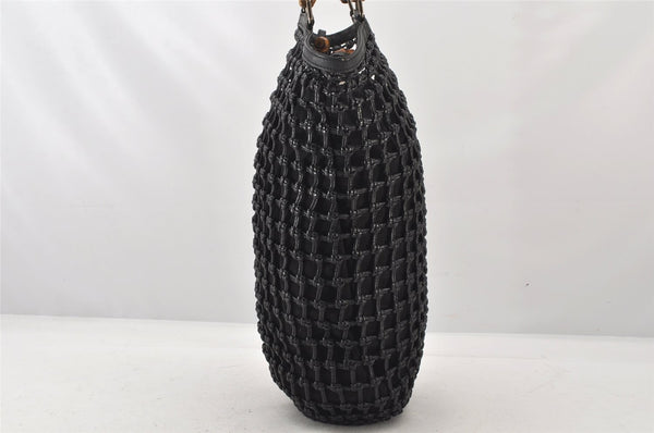 Authentic GUCCI Bamboo Hand Drawstring Bag Leather Suede Black Junk 4169K