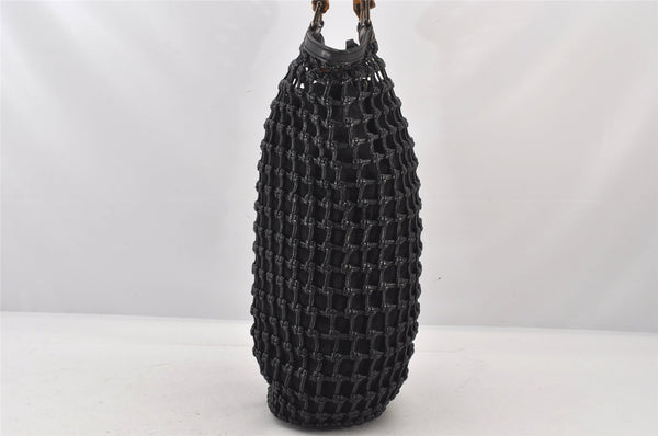 Authentic GUCCI Bamboo Hand Drawstring Bag Leather Suede Black Junk 4169K