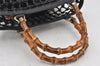 Authentic GUCCI Bamboo Hand Drawstring Bag Leather Suede Black Junk 4169K