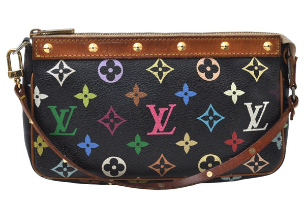 Auth Louis Vuitton Monogram Multicolor Pochette Accessoires Pouch Black 4170H