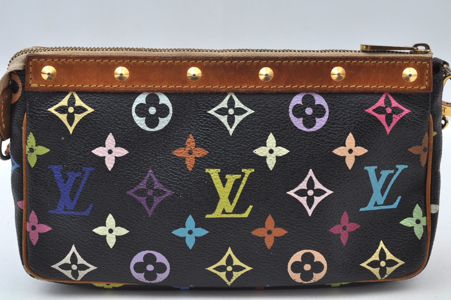 Auth Louis Vuitton Monogram Multicolor Pochette Accessoires Pouch Black 4170H