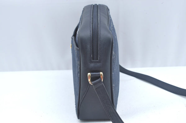 Authentic GUCCI Sherry Line Micro GG Shoulder Bag GG PVC Leather Navy Junk 4170I