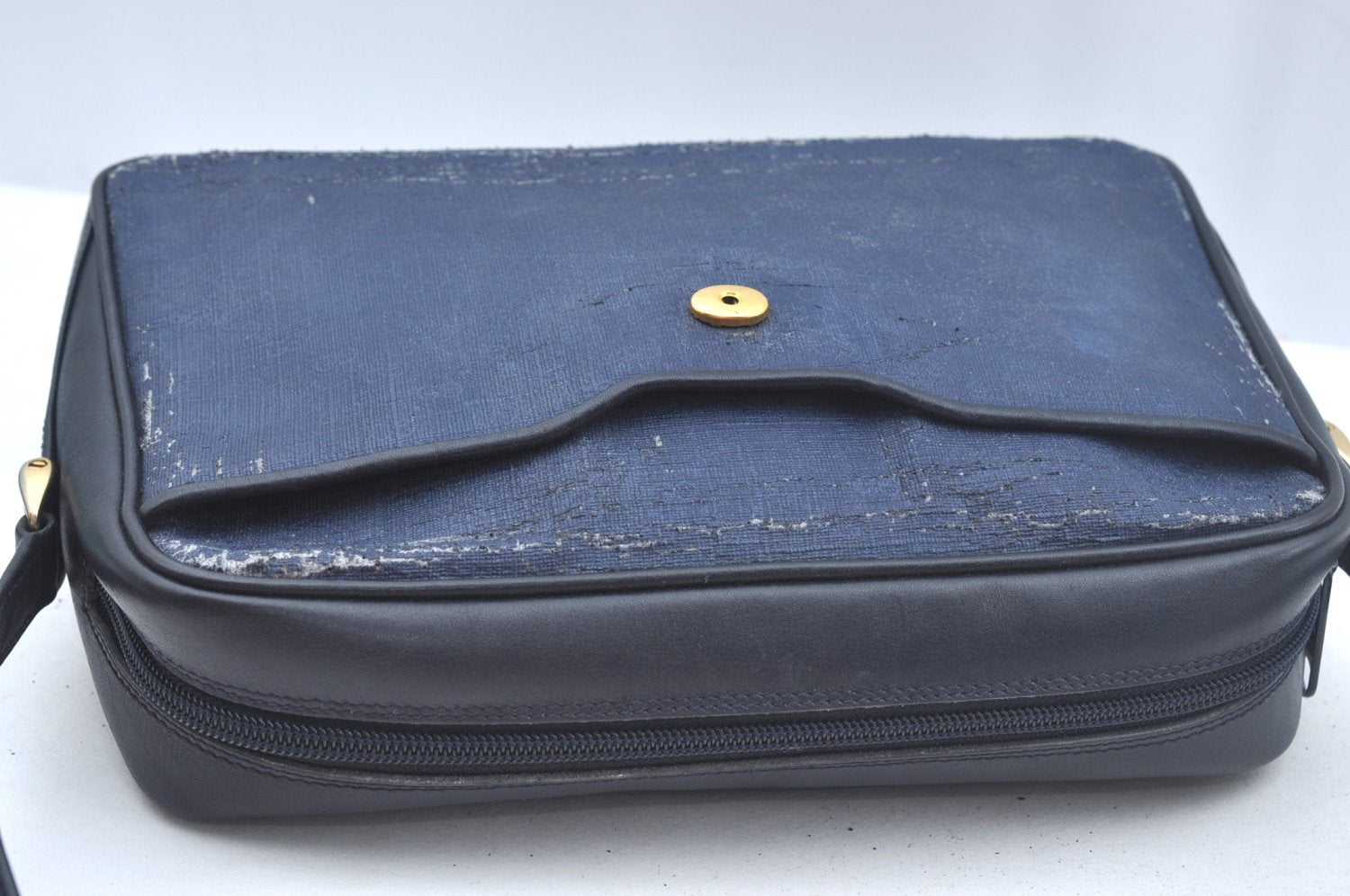 Authentic GUCCI Sherry Line Micro GG Shoulder Bag GG PVC Leather Navy Junk 4170I