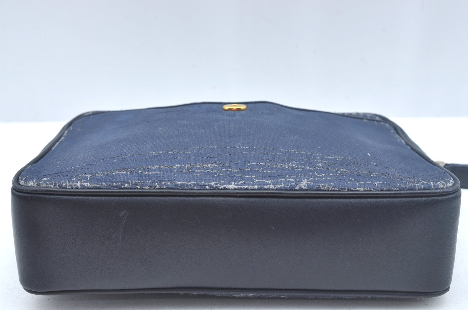 Authentic GUCCI Sherry Line Micro GG Shoulder Bag GG PVC Leather Navy Junk 4170I