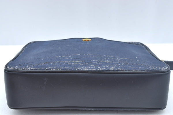 Authentic GUCCI Sherry Line Micro GG Shoulder Bag GG PVC Leather Navy Junk 4170I