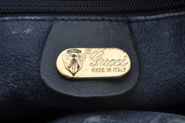 Authentic GUCCI Sherry Line Micro GG Shoulder Bag GG PVC Leather Navy Junk 4170I