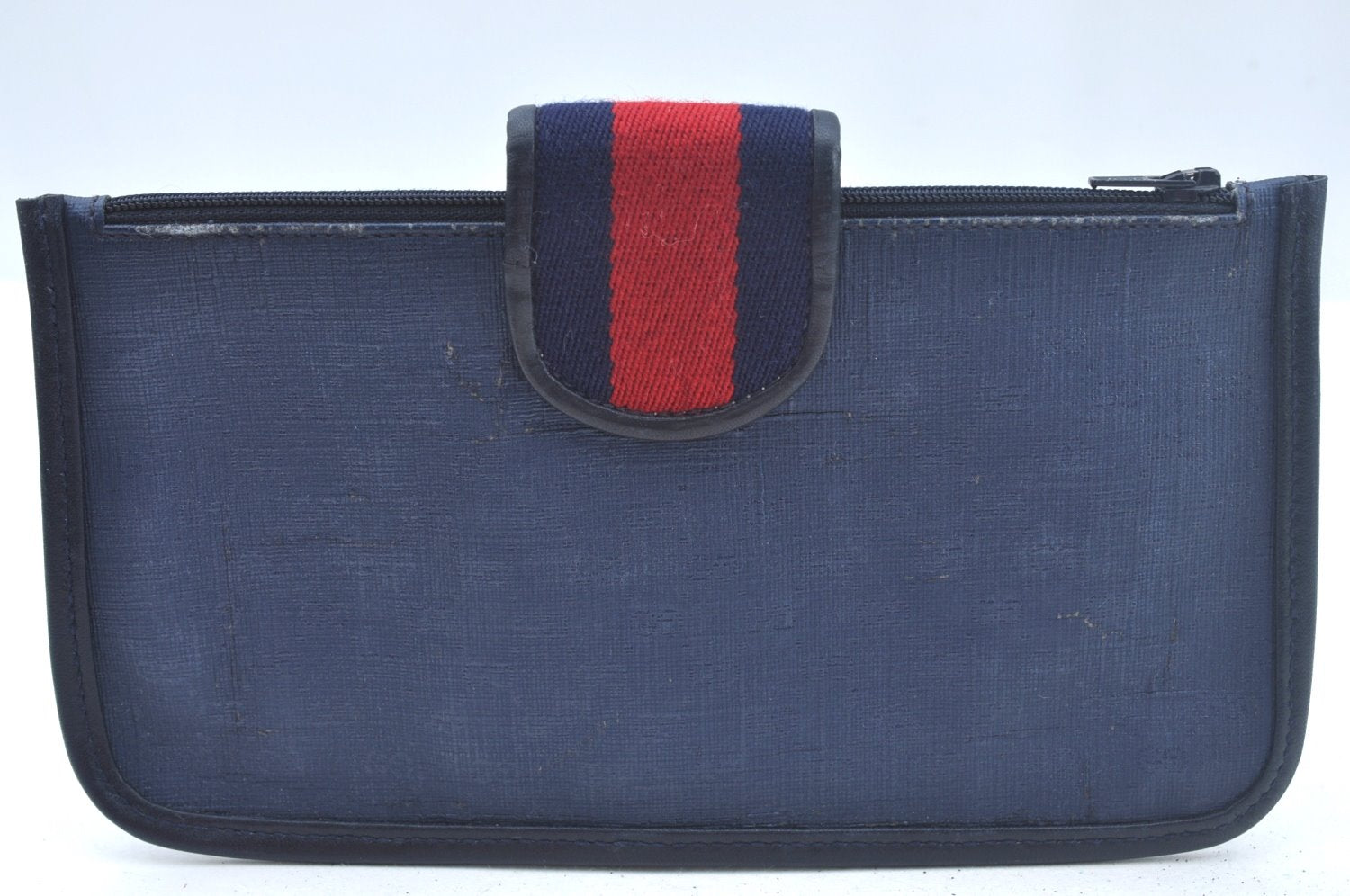 Authentic GUCCI Sherry Line Micro GG Shoulder Bag GG PVC Leather Navy Junk 4170I