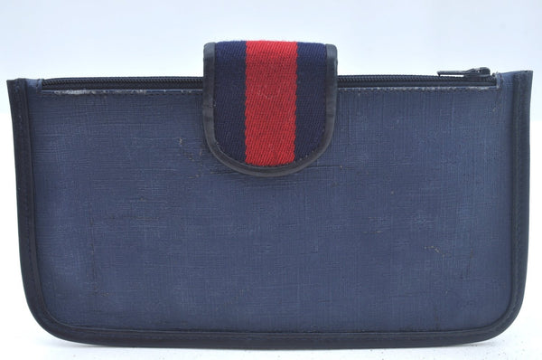 Authentic GUCCI Sherry Line Micro GG Shoulder Bag GG PVC Leather Navy Junk 4170I