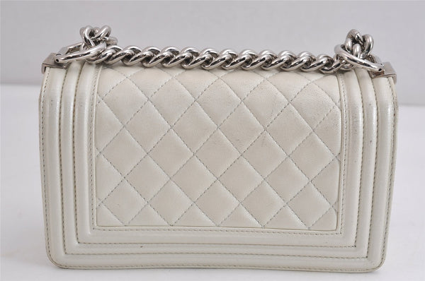 Authentic CHANEL BOY CHANEL Calf Skin Matelasse CC Shoulder Bag White 4170J