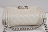 Authentic CHANEL BOY CHANEL Calf Skin Matelasse CC Shoulder Bag White 4170J