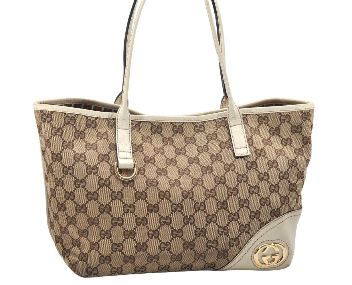 Authentic GUCCI New Britt Shoulder Tote Bag GG Canvas Leather 169946 Brown 4171K