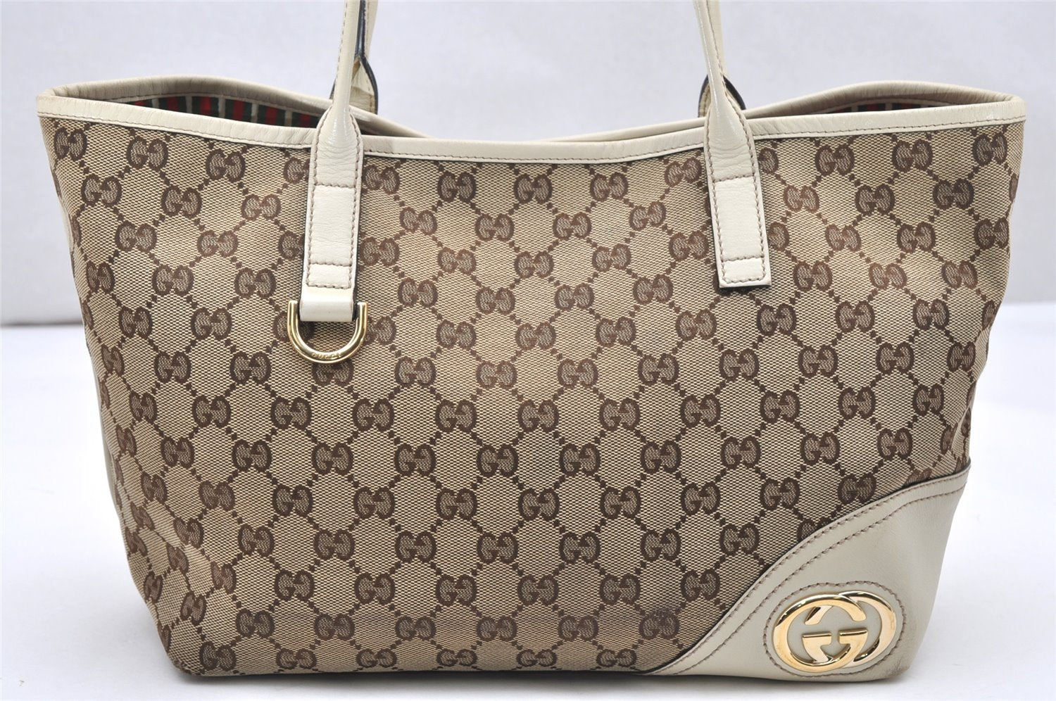 Authentic GUCCI New Britt Shoulder Tote Bag GG Canvas Leather 169946 Brown 4171K