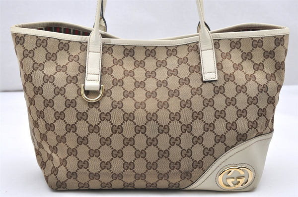 Authentic GUCCI New Britt Shoulder Tote Bag GG Canvas Leather 169946 Brown 4171K