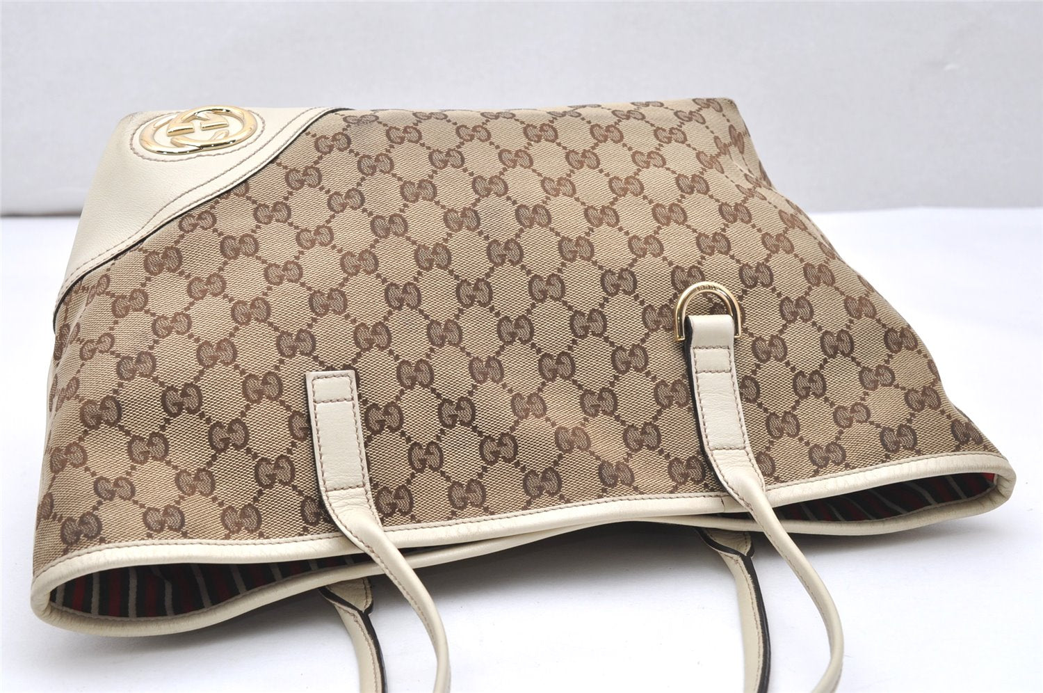 Authentic GUCCI New Britt Shoulder Tote Bag GG Canvas Leather 169946 Brown 4171K