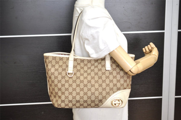 Authentic GUCCI New Britt Shoulder Tote Bag GG Canvas Leather 169946 Brown 4171K