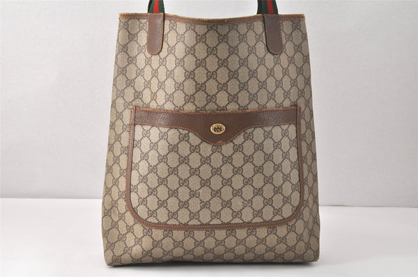 Authentic GUCCI Web Sherry Line Shoulder Tote Bag GG PVC Leather Brown 4175K