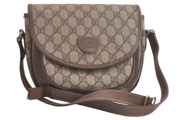 Authentic GUCCI Shoulder Cross Body Bag Purse GG PVC Leather Brown Junk 4176K