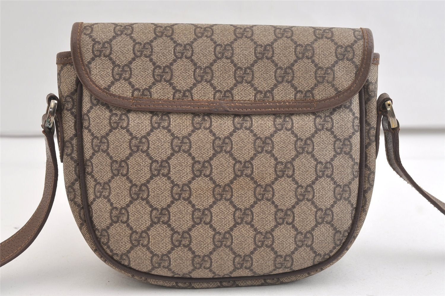 Authentic GUCCI Shoulder Cross Body Bag Purse GG PVC Leather Brown Junk 4176K